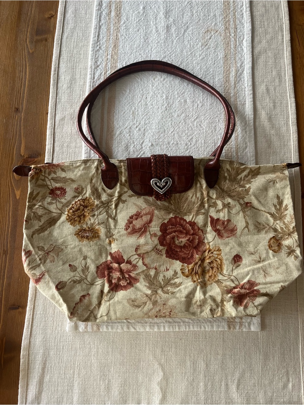 Brighton Croc Skin Floral Expandable Canvas Tote Bag